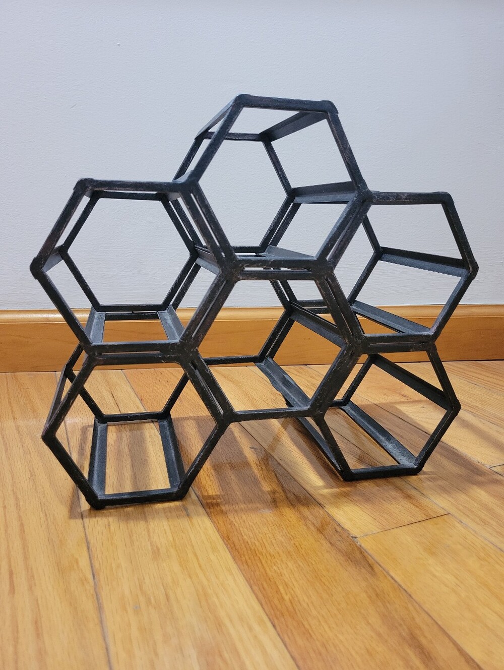 WORLD MARKET Modern Hexagonal Honeycomb Metal Wine Rack, 6 Bottle, Black